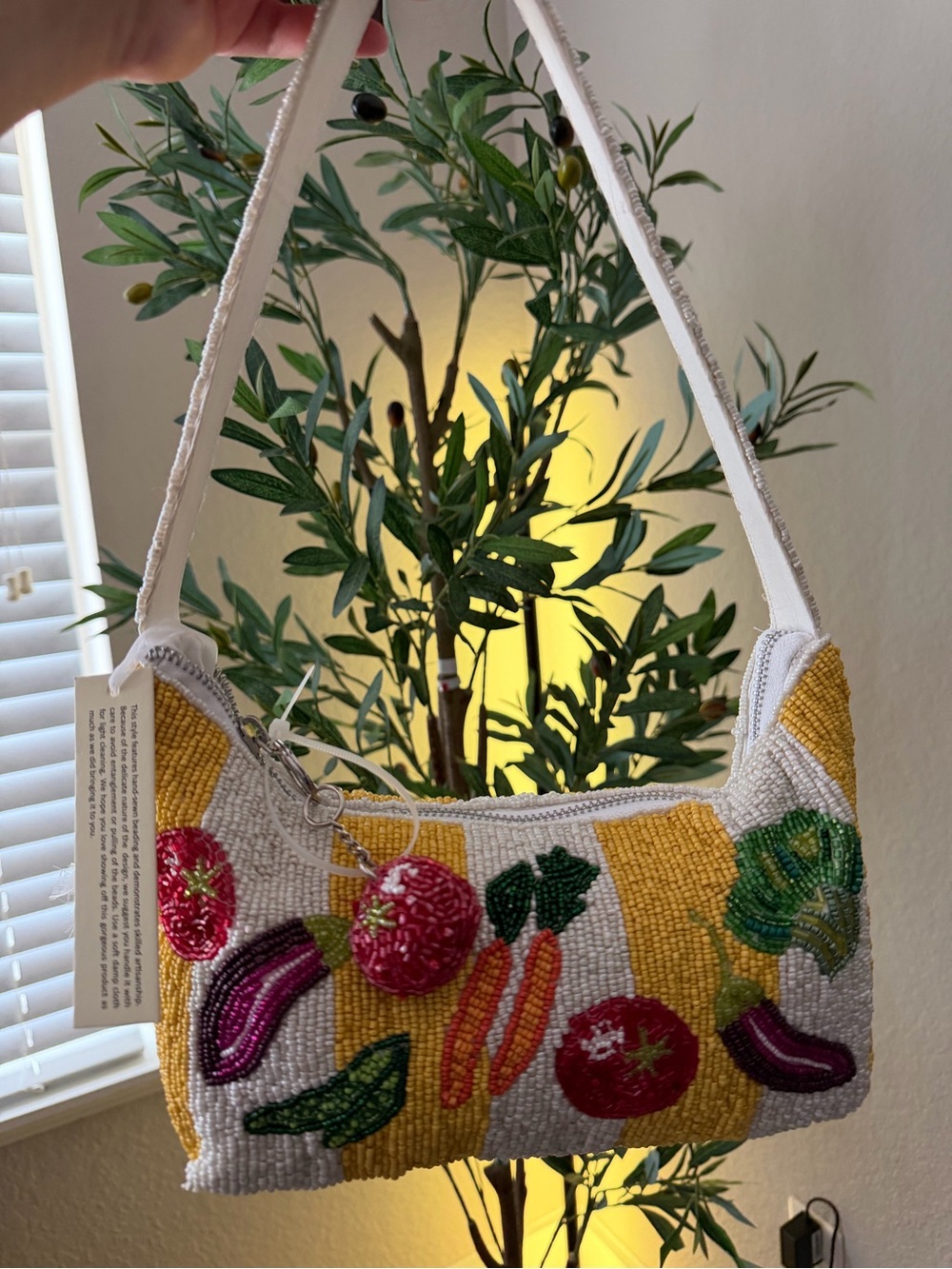 Viral Yellow Striped Vegetable Beaded Shoulder Bag w/ Tomato Charm - New Release